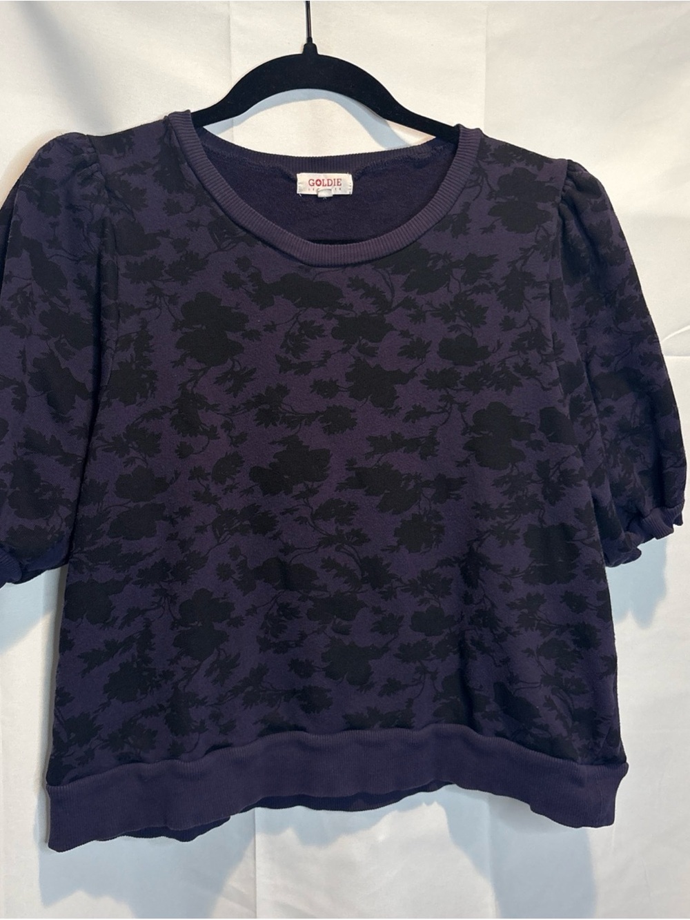 Goldie Purple and Black Floral Puff-Sleeve Sweatshirt